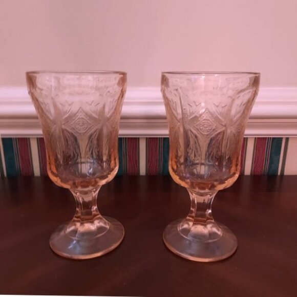 Vintage Madrid Pink By Federal Glass Depression Glass Set of 2 Goblets - Picture 2 of 5